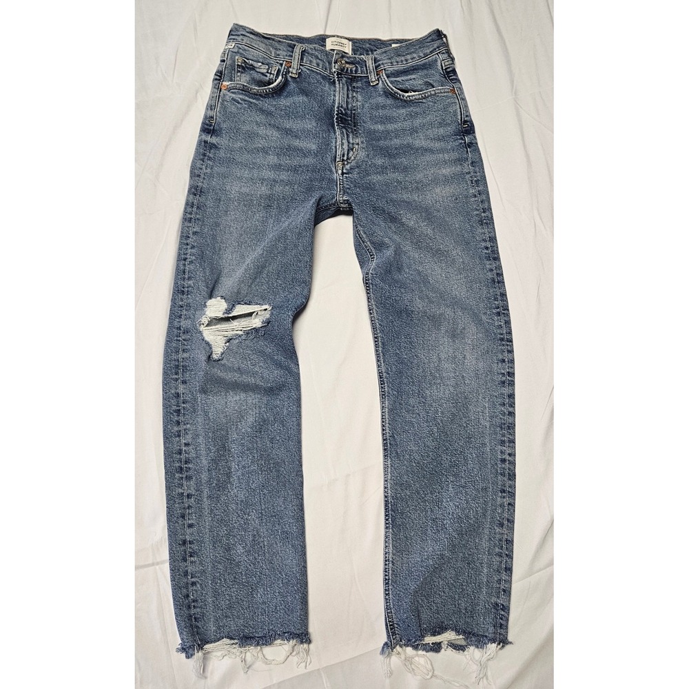 Citizens of Humanity Daphne Crop Jeans Women 28 Blue Distressed Raw Hem Straight